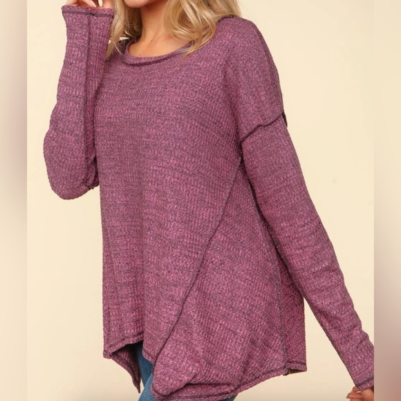 Black and Pink Marled Dolman Sleeve Top - Picture 3 of 4